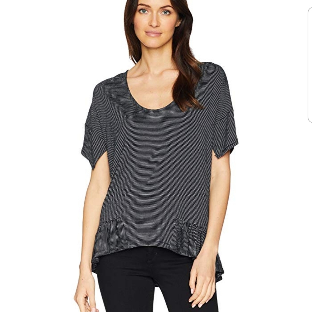 Ellen Tracy Strip Knit Top Ruffle Hem - Picture 1 of 5